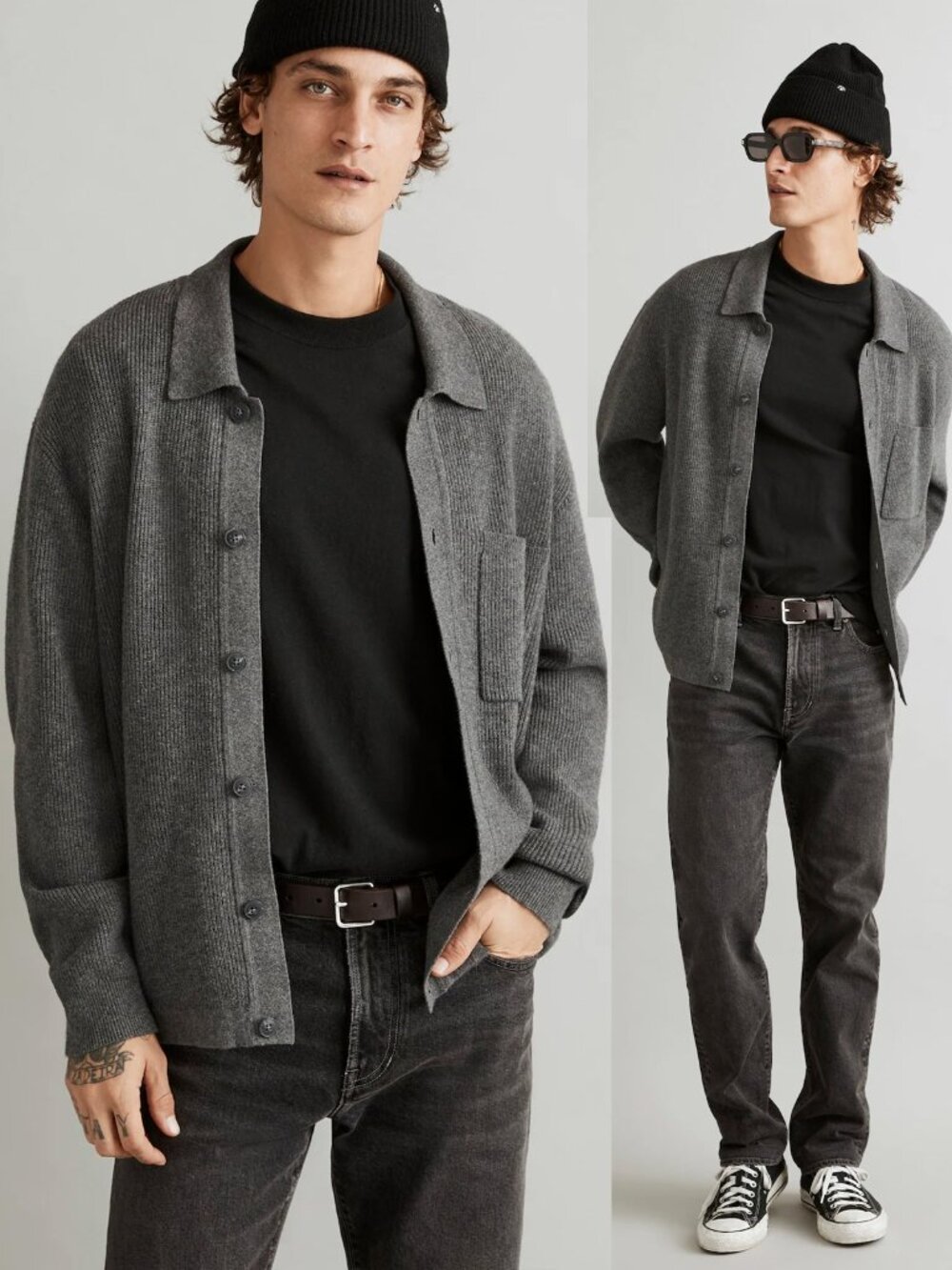 Madewell Men's XL Button-Up Long-Sleeve Sweater Shirt Gray Graphite $98 Dandy